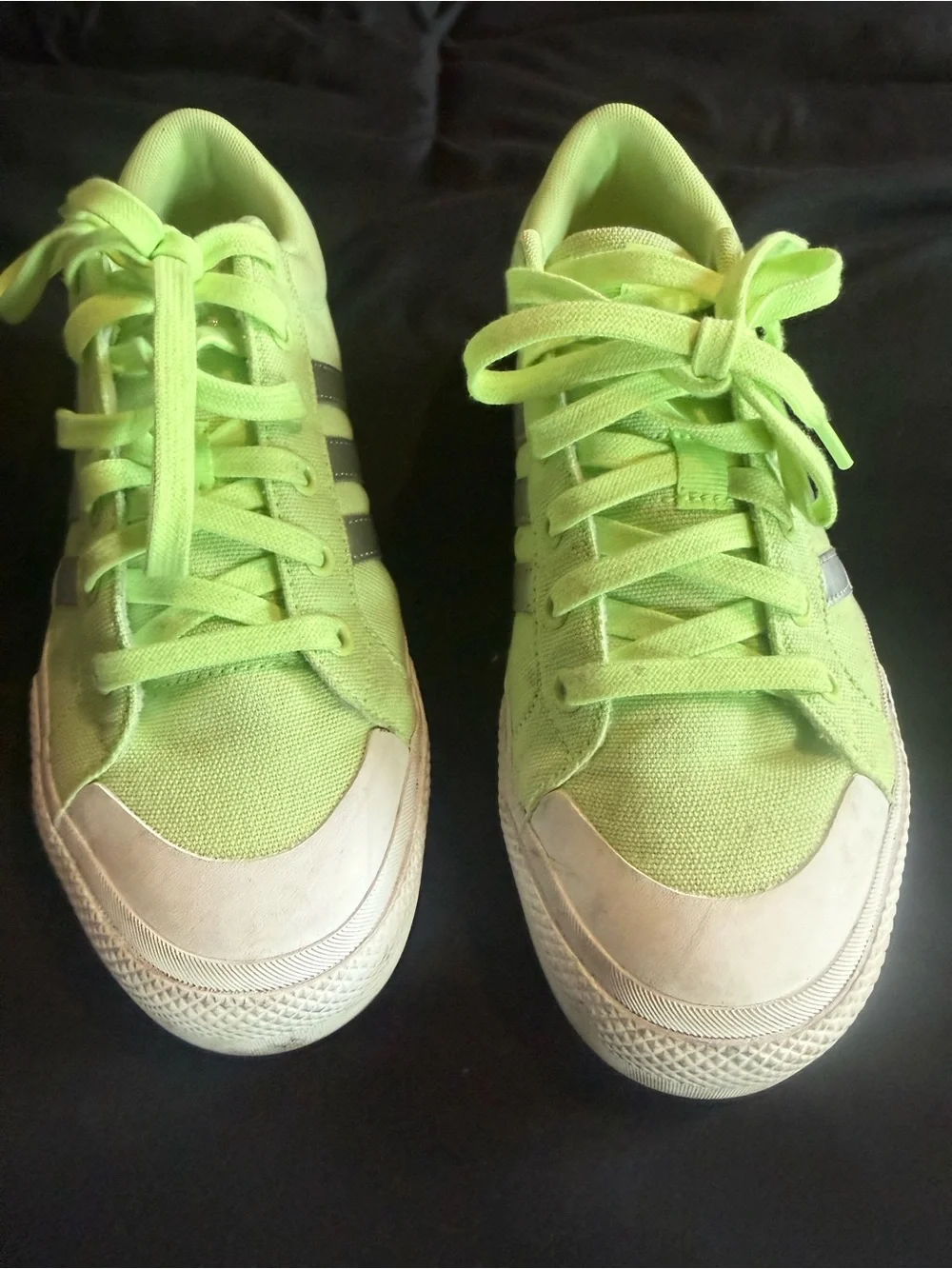 adidas Lime Green Canvas Platform Sneakers with Silver Stripes